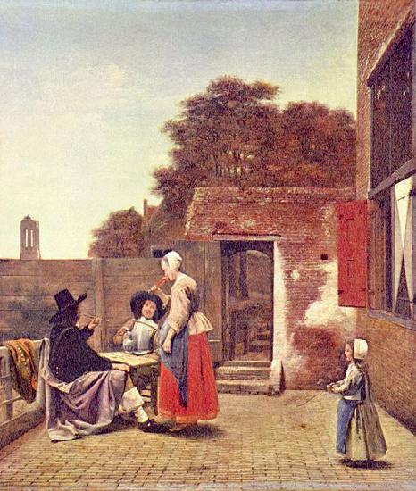 Pieter de Hooch Hof mit zwei Offizieren und trinkender Frau Germany oil painting art